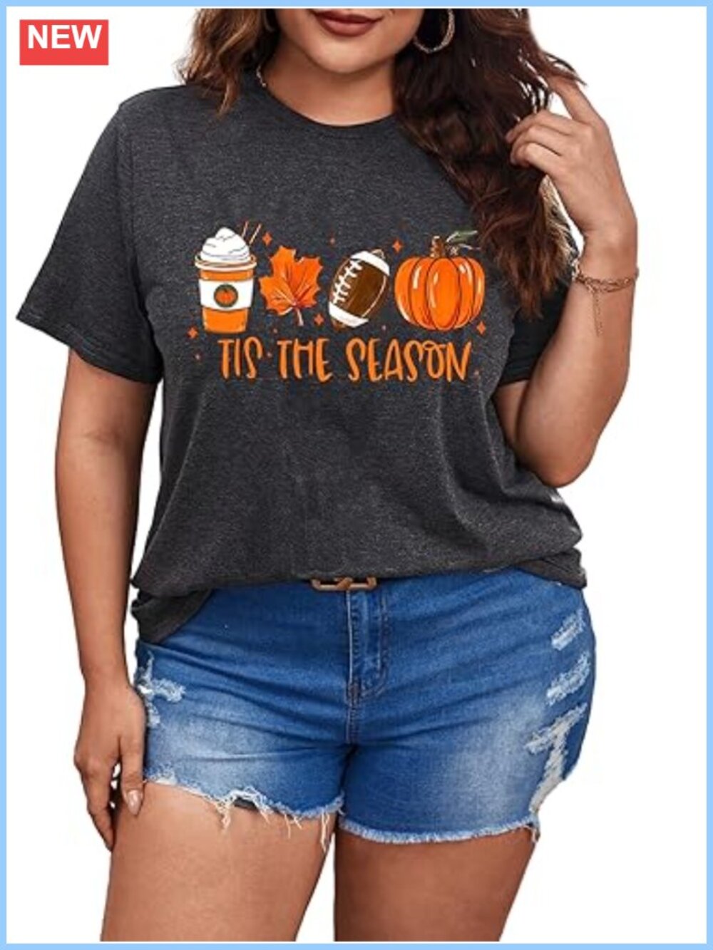 SODSHY Plus Size Tis The Season T-Shirt Fall Football Pumpkin Top